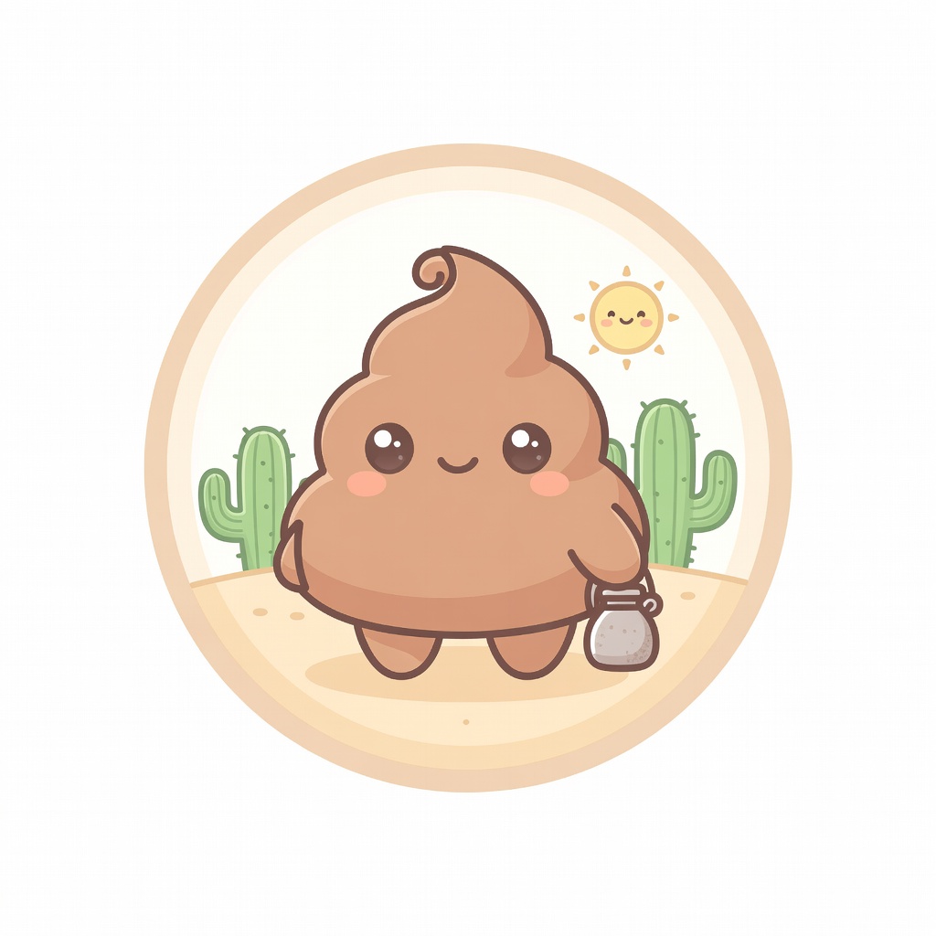 The Desert Wanderer badge art — a smiling cartoon poop character illustrating this stool pattern