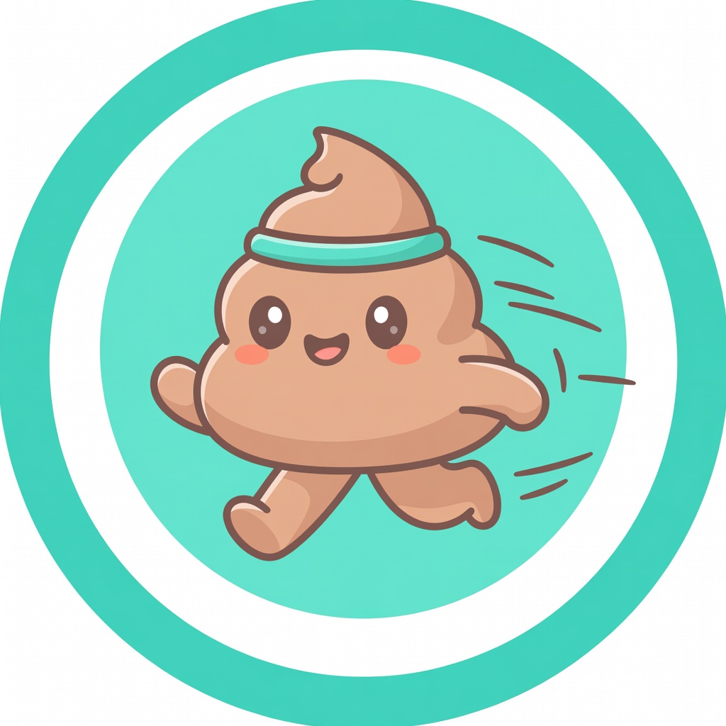The Speed Runner badge art — a smiling cartoon poop character illustrating this stool pattern